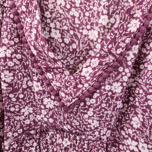 Knox Rose V-Neck Mini Dress Tunic Babydoll Floral Print Purple Medium - Picture 4 of 7